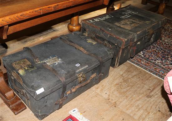 Two leather cabin trunks